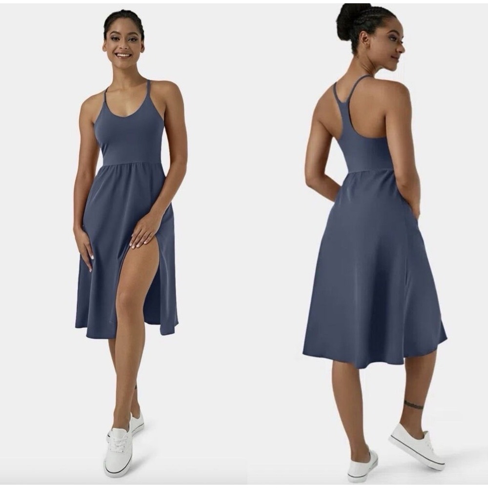 Halara NWT Indigo Everyday Racerback Midi Chill Dress Women's Large Stretch